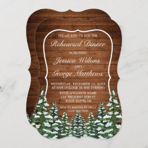 Snowy Wood & Forest Country Pine Rehearsal Dinner Invitation