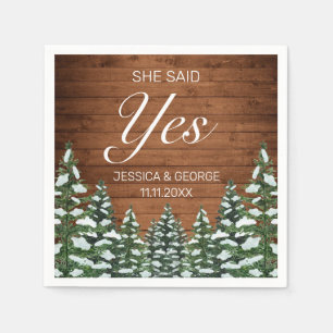 Snowy Wood & Forest Country Pine She Said Yes Napkin