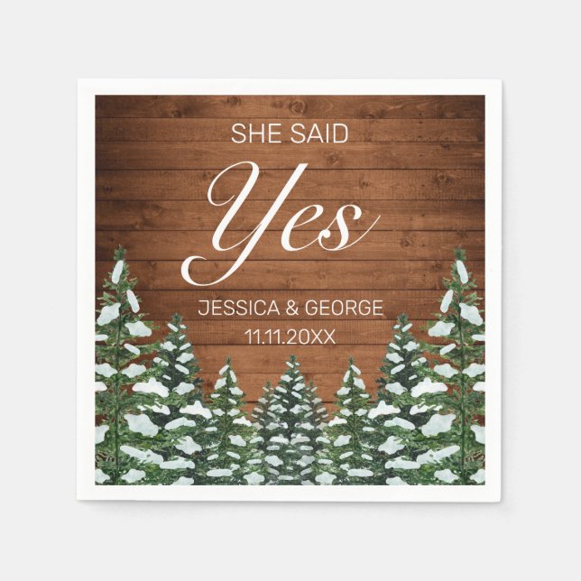 Snowy Wood & Forest Country Pine She Said Yes Napkin (Front)
