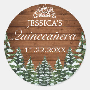Snowy Wood & Forest Country Pine Tiara Quinceanera Classic Round Sticker