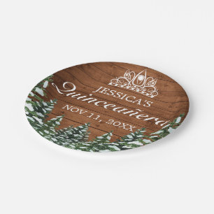 Snowy Wood & Forest Country Pine Tiara Quinceañera Paper Plate