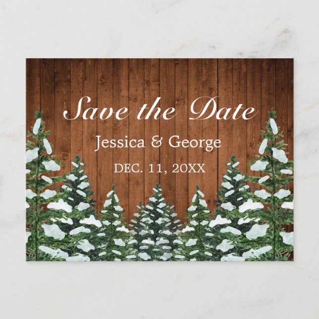 Snowy Wood & Forest Country Pine Wedding Announcement Postcard (Front)
