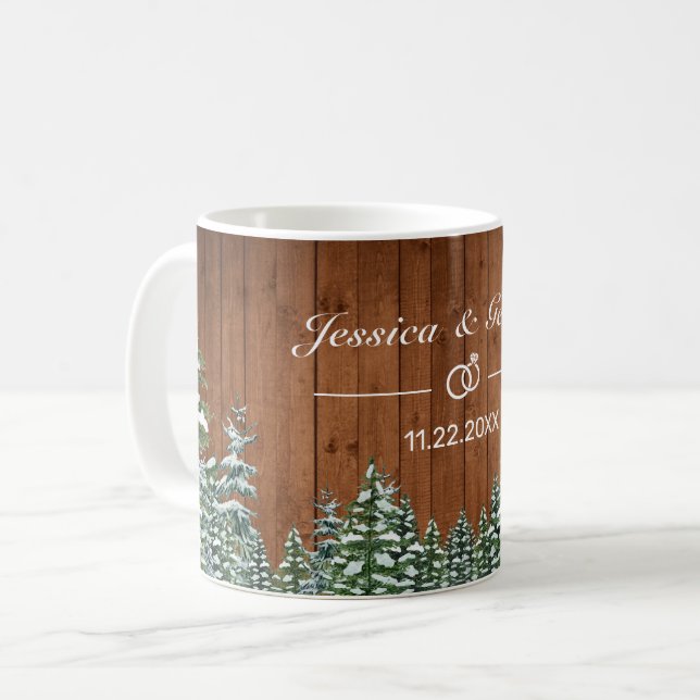 Snowy Wood & Forest Country Pine Wedding Coffee Mug (Front Left)