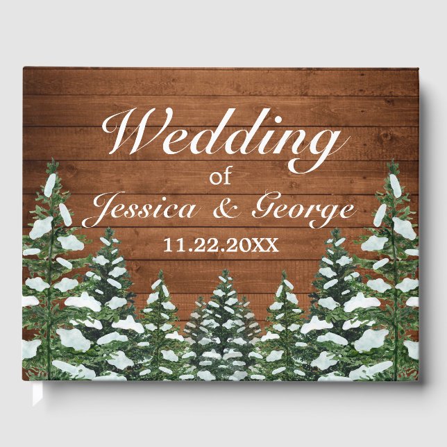 Snowy Wood & Forest Country Pine Wedding Guest Book (Front)