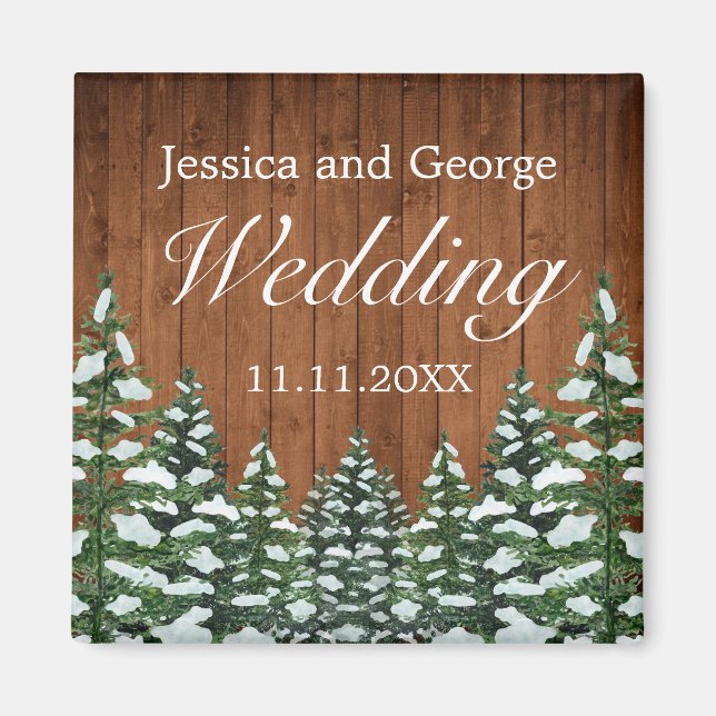 Snowy Wood & Forest Country Pine Wedding Magnet (Front)