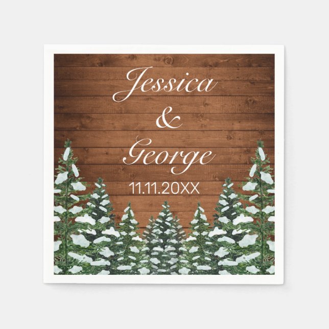 Snowy Wood & Forest Country Pine Wedding Napkin (Front)