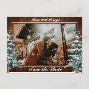 Snowy Wood & Forest Country Pine Wedding Photo Announcement Postcard