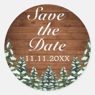 Snowy Wood & Forest Country Save the Date Wedding Classic Round Sticker