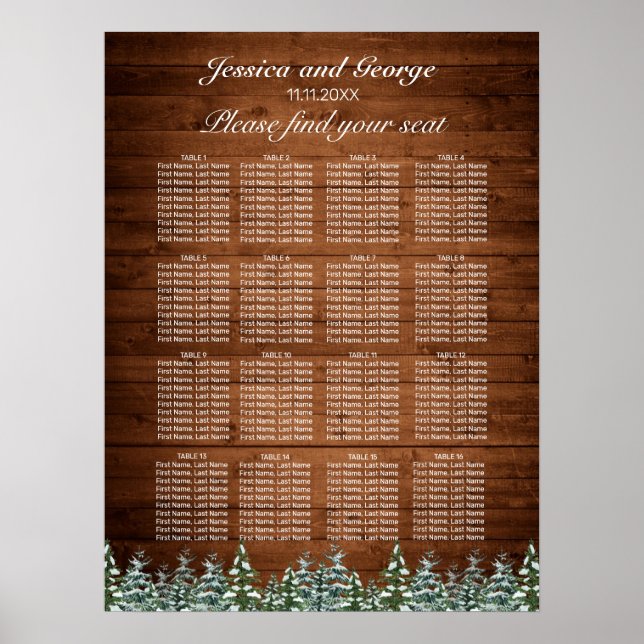 Snowy Wood Forest Country Seating Chart 16 Tables (Front)
