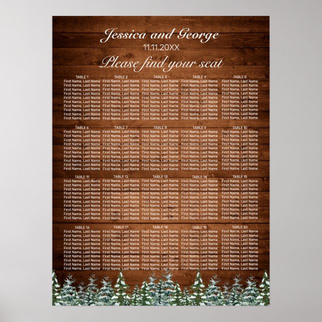 Snowy Wood Forest Country Seating Chart 20 Tables (Front)