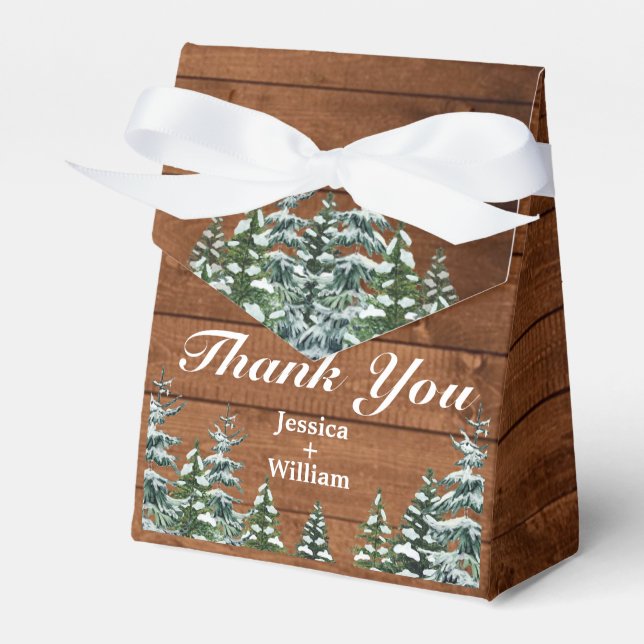 Snowy Wood & Forest Country Thank You Wedding Favour Box (Front Side)