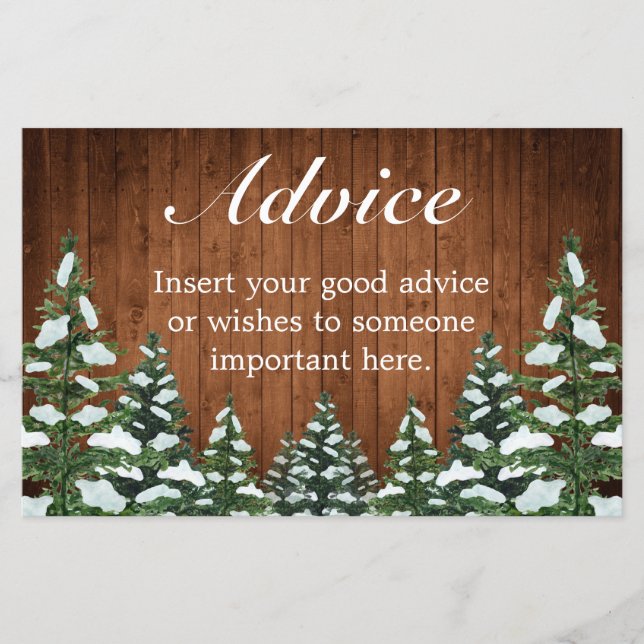 Snowy Wood & Forest Country Wedding Advice Card (Front)