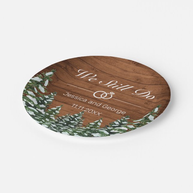 Snowy Wood & Forest Country Wedding Anniversary Paper Plate (Angled)