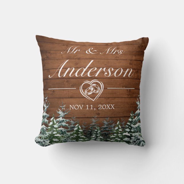 Snowy Wood & Forest Country Wedding Cushion (Front)