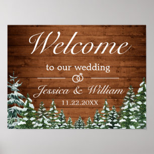 Snowy Wood & Forest Country Wedding Welcome Sign