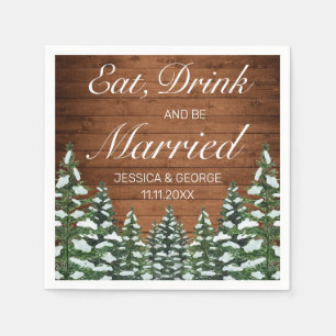 Snowy Wood & Forest Eat Drink Married Wedding Napkin