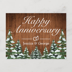 Snowy Wood & Forest Happy Anniversary Greeting Announcement Postcard
