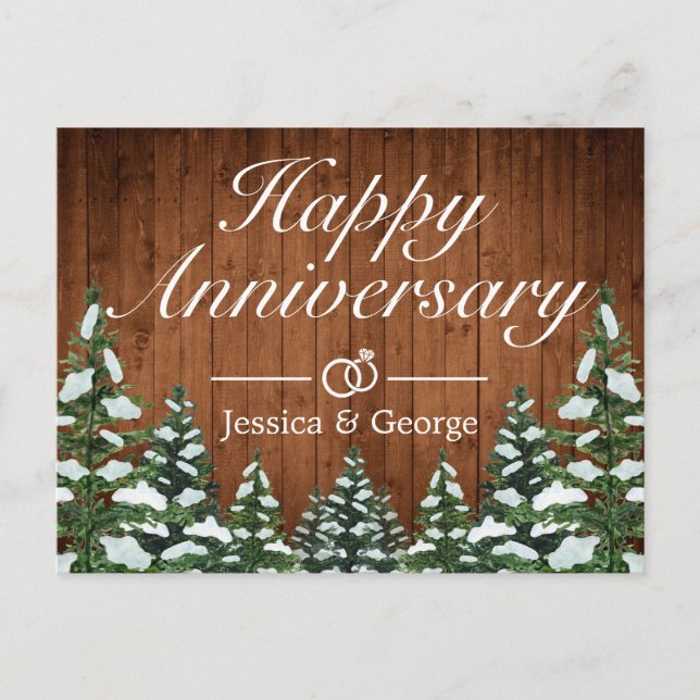 Snowy Wood & Forest Happy Anniversary Greeting Announcement Postcard (Front)
