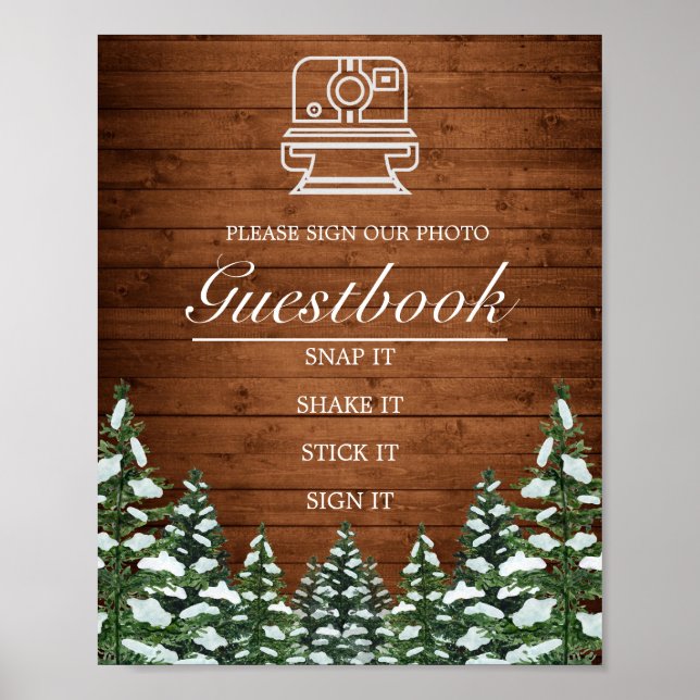 Snowy Wood & Forest Photo Guest Book Wedding Sign (Front)