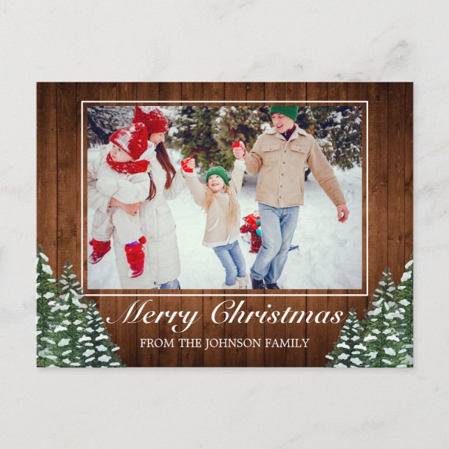 Snowy Wood & Forest Photo Merry Christmas Greeting Announcement Postcard (Front)