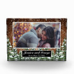 Snowy Wood & Forest Photo Overlay Glass Block<br><div class="desc">Wedding photo overlay glass block. Rustic brown wood,  snowing background and snowy forest. Cosy vintage country style. More items are available in this style in our store. You can edit the design further,  change colours,  fonts and add extra text by clicking "customise further" link.</div>