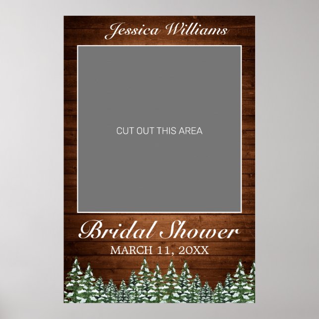 Snowy Wood & Forest Pine Bridal Shower Photo Prop Poster (Front)