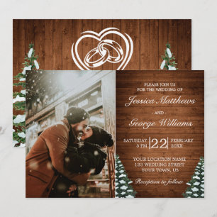 Snowy Wood & Forest Pine Wedding Photo Invitation