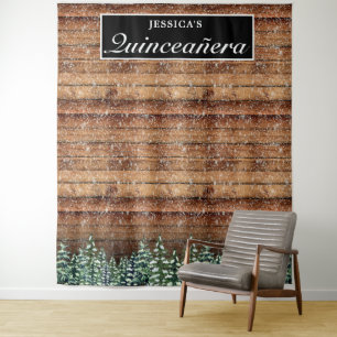 Snowy Wood & Forest Quinceañera Photo Background Tapestry