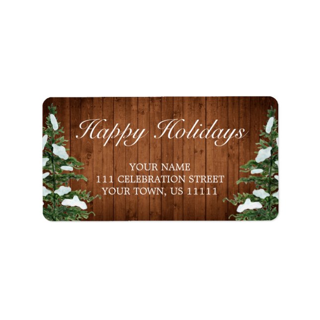 Snowy Wood & Forest Rural Happy Holidays Address Label (Front)