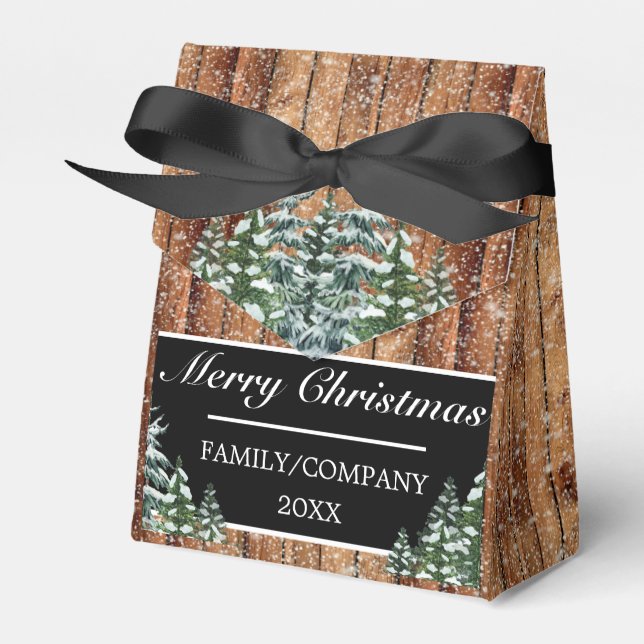 Snowy Wood Forest Rural Merry Christmas Snow Flake Favour Box (Front Side)