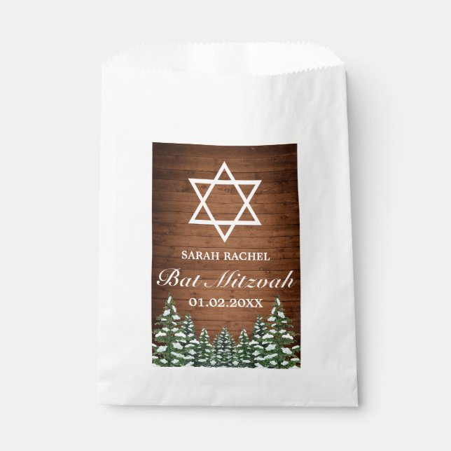 Snowy Wood & Forest Rural Pine Bar Bat Mitzvah Favour Bags (Front)