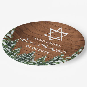 Snowy Wood & Forest Rural Pine Bar Bat Mitzvah Paper Plate
