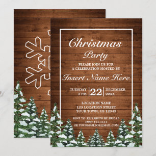 Snowy Wood Forest Rural Pine Merry Christmas Party Invitation