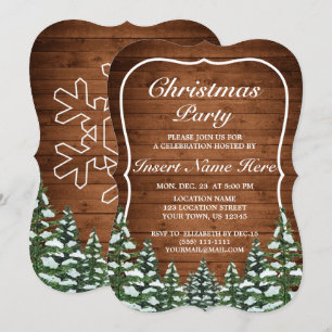 Snowy Wood Forest Rural Pine Merry Christmas Party Invitation