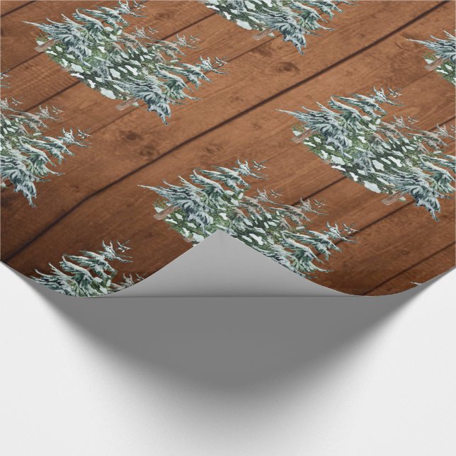 Snowy Wood & Forest Rural Pine Merry Christmas Wrapping Paper (Corner)