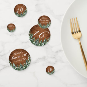 Snowy Wood & Forest Rural Pine Sweet 16 Birthday Confetti