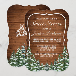 Snowy Wood & Forest Rural Pine Sweet 16 Invitation