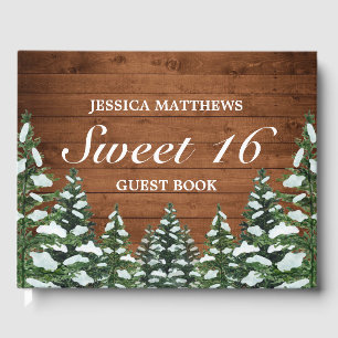 Snowy Wood & Forest Rural Tiara Sweet 16 Birthday Guest Book