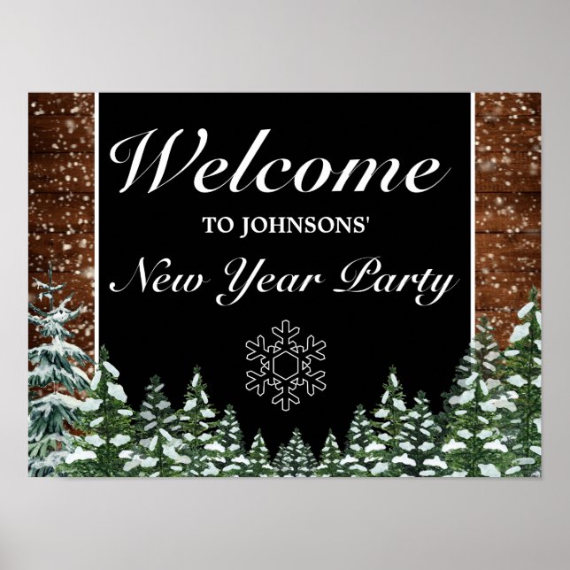 Snowy Wood Forest Snow Flake New Year Welcome Sign (Front)