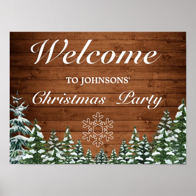 Snowy Wood Forest Snowflake Christmas Welcome Sign (Front)