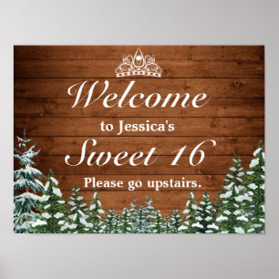 Snowy Wood & Forest Tiara  Sweet 16 Welcome Sign