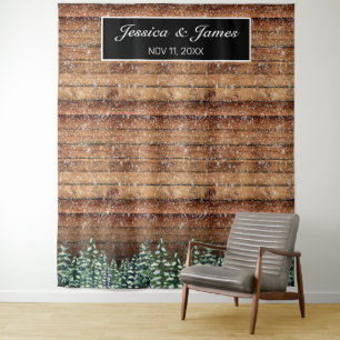 Snowy Wood & Forest Wedding Photo Background Tapestry