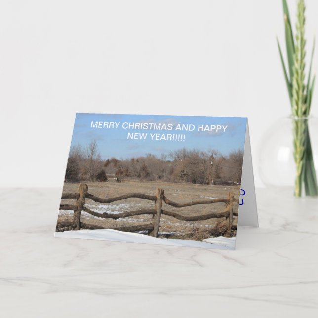 Snowy Wooden Fence Christmas CARD (Front)