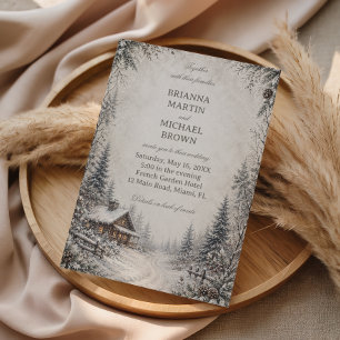 Snowy Woodland Cottage Rustic Invitation