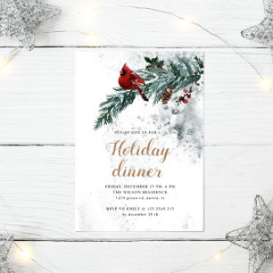 Snowy Woodland Elegant Holiday Dinner Invitation