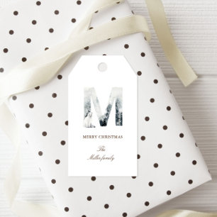 Snowy Woodland Monogram Elegant Holiday Favour Tag