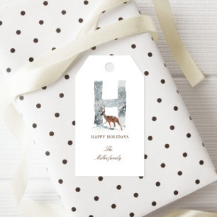 Snowy Woodland Monogram Elegant Holiday Favour Tag