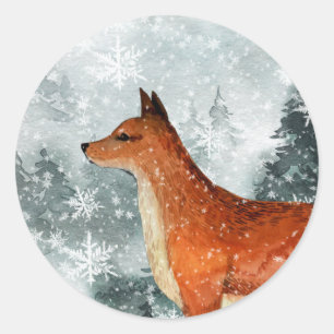 Snowy Woodland Mountain Forest Red Fox Classic Round Sticker