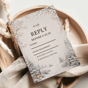 Snowy Woodland Path Between RSVP Card