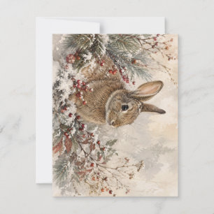 Snowy Woodland Rabbit and Red Berries Card